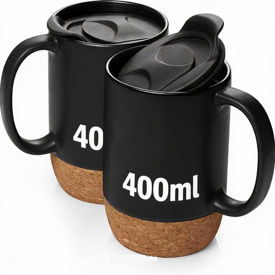 400ML Custom Logo Ceramic Cork Mug Splash-proof Lid Coffee Mug