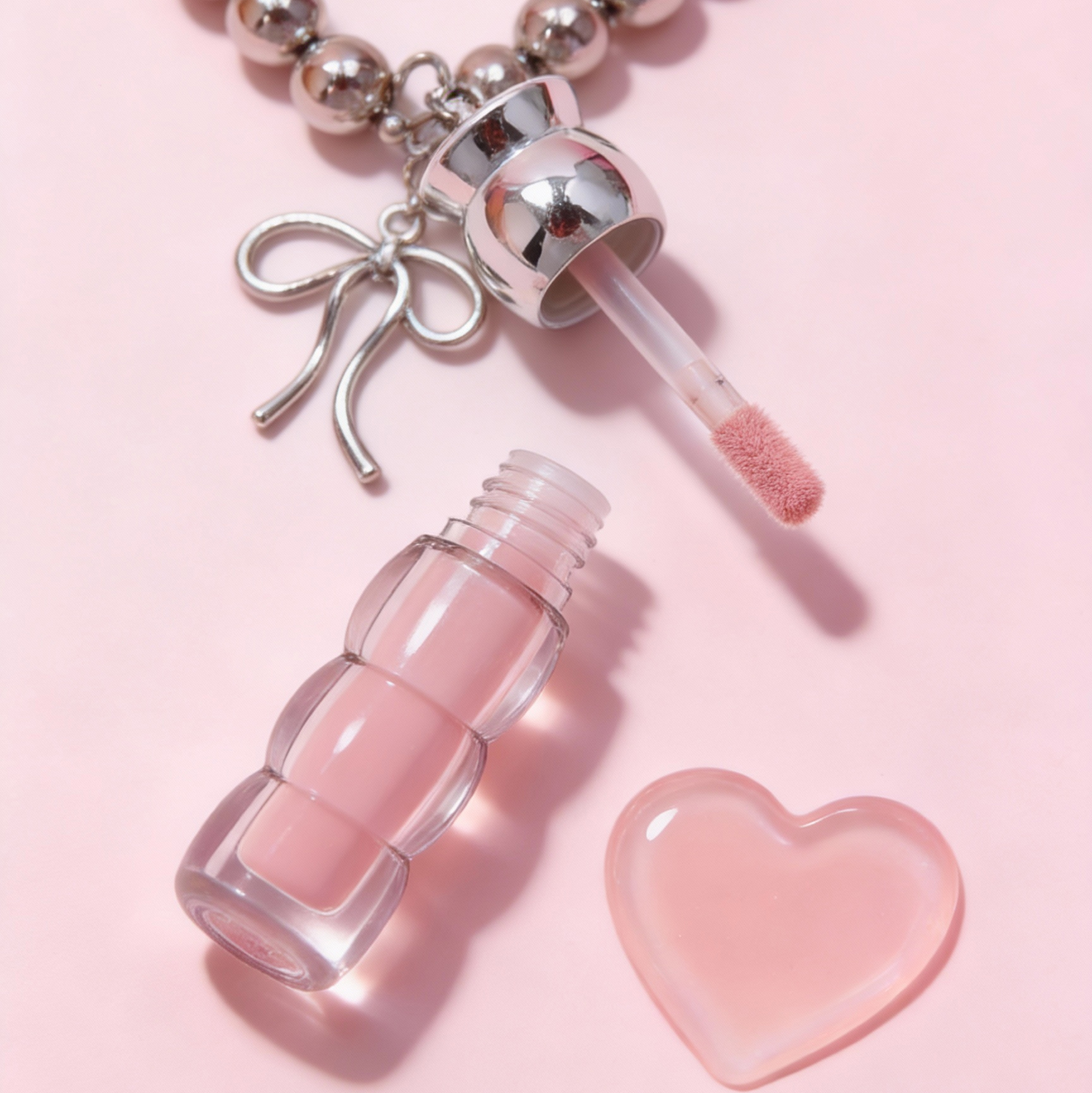 Beaded Chain Lip Gloss Keychain Portable Refillable Lip Gloss Dispenser