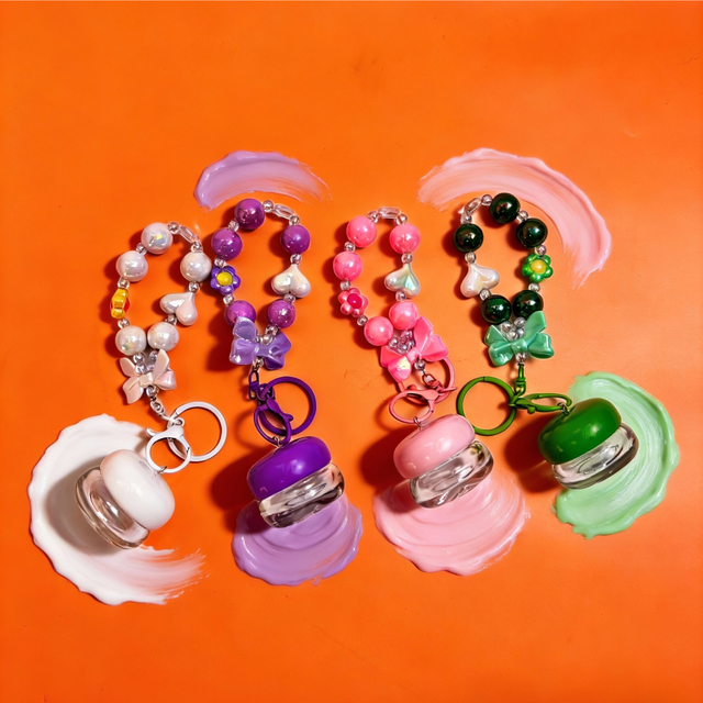 Beaded Charm Travel Cream Jar Keychain