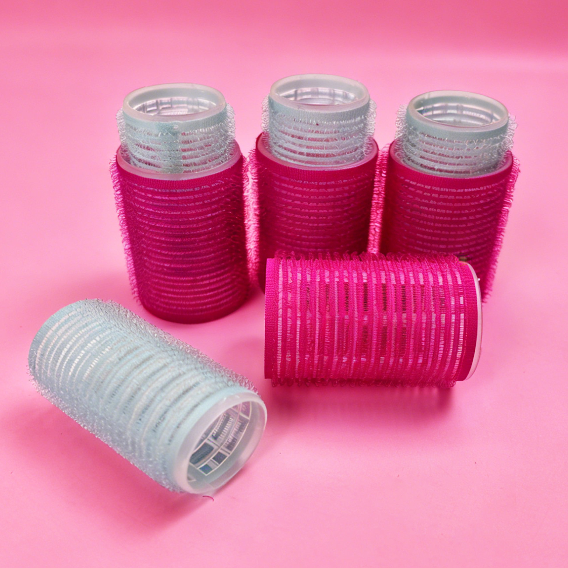 Set of 4 Dual-size Pink & Mint Hair Rollers Self-grip Mesh Hair Curlers