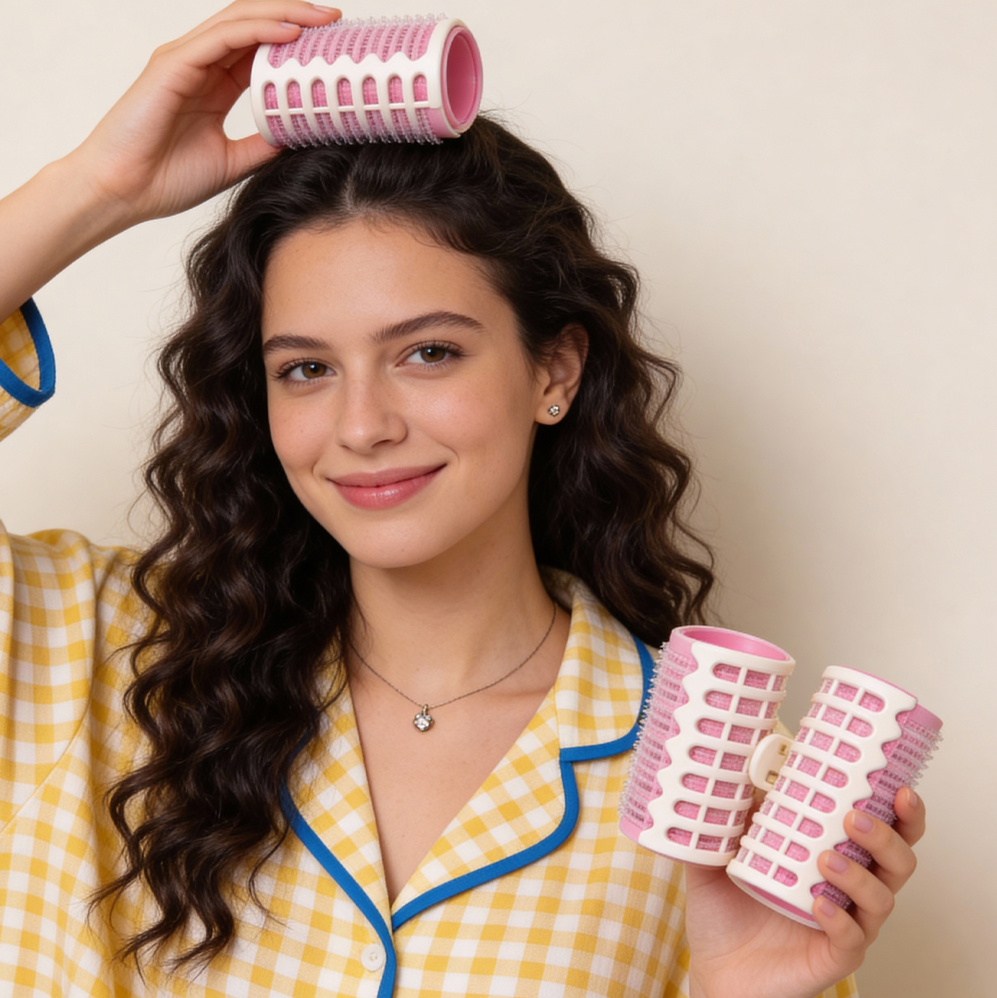 Set of 3 Clip-on Pink Hair Rollers Grid-vented Hair Curlers