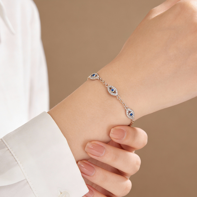 Mother's Day Evil Eye Silver Bracelet Adjustable Silver Evil Eye Bracelet