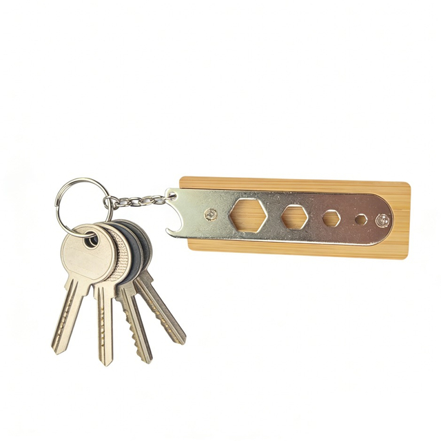 Bamboo Handle Multi-tool Keychain Bottle Opener Keyring