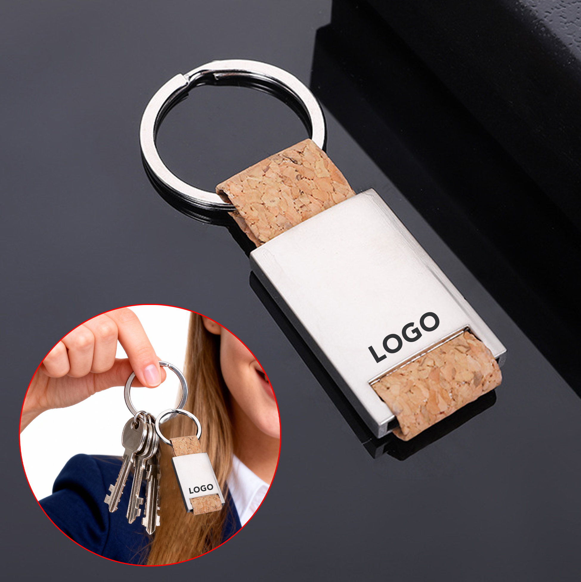 Cork And Metal Keychain Custom Logo Keychain