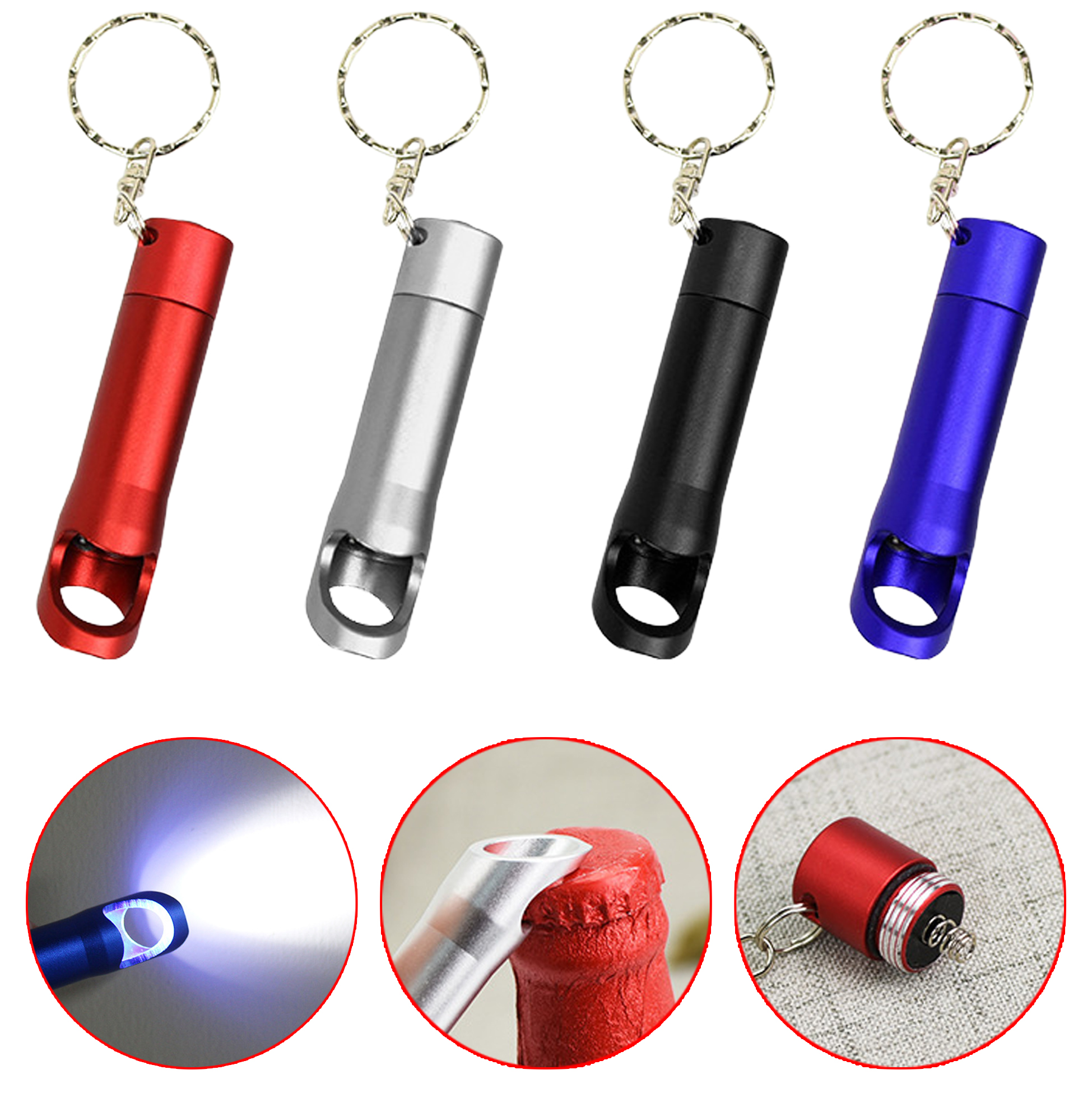 Multi-function Keychain Flashlight Aluminum Keychain Bottle Opener
