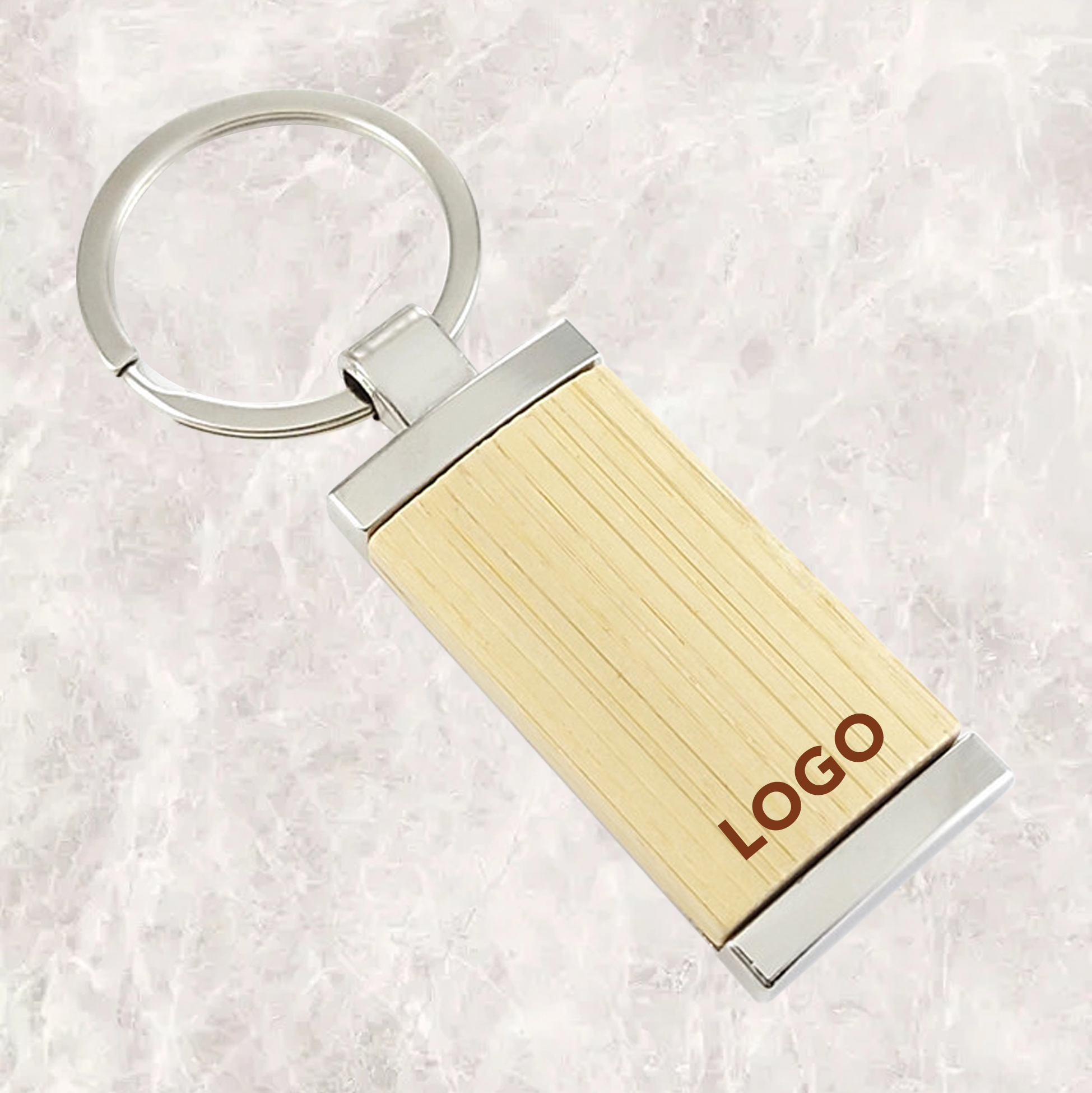 Bamboo And Metal Keychain Custom Logo Bamboo Keychain