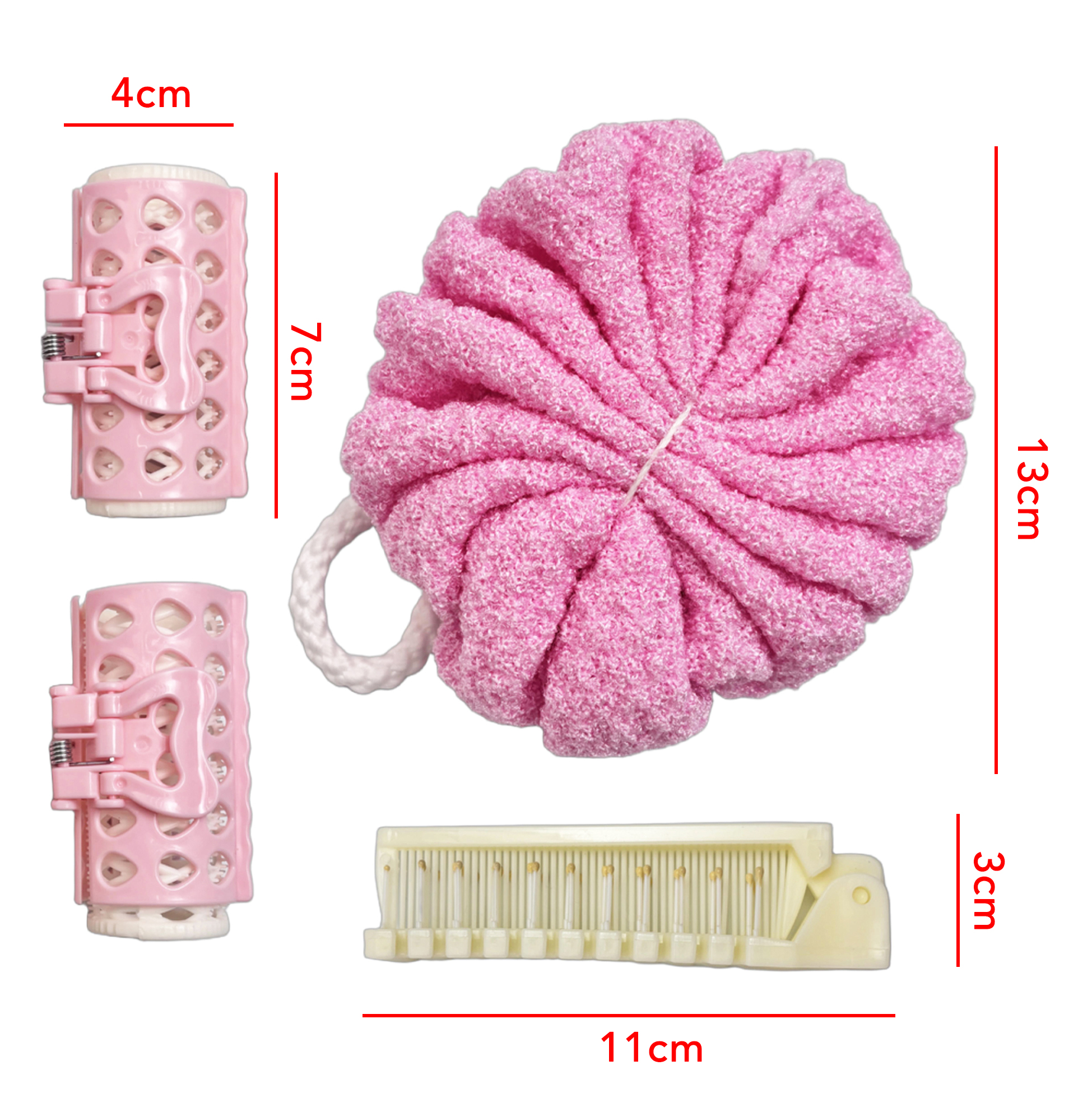 Set of 4 Bath Pouf & Hair Care Accessories