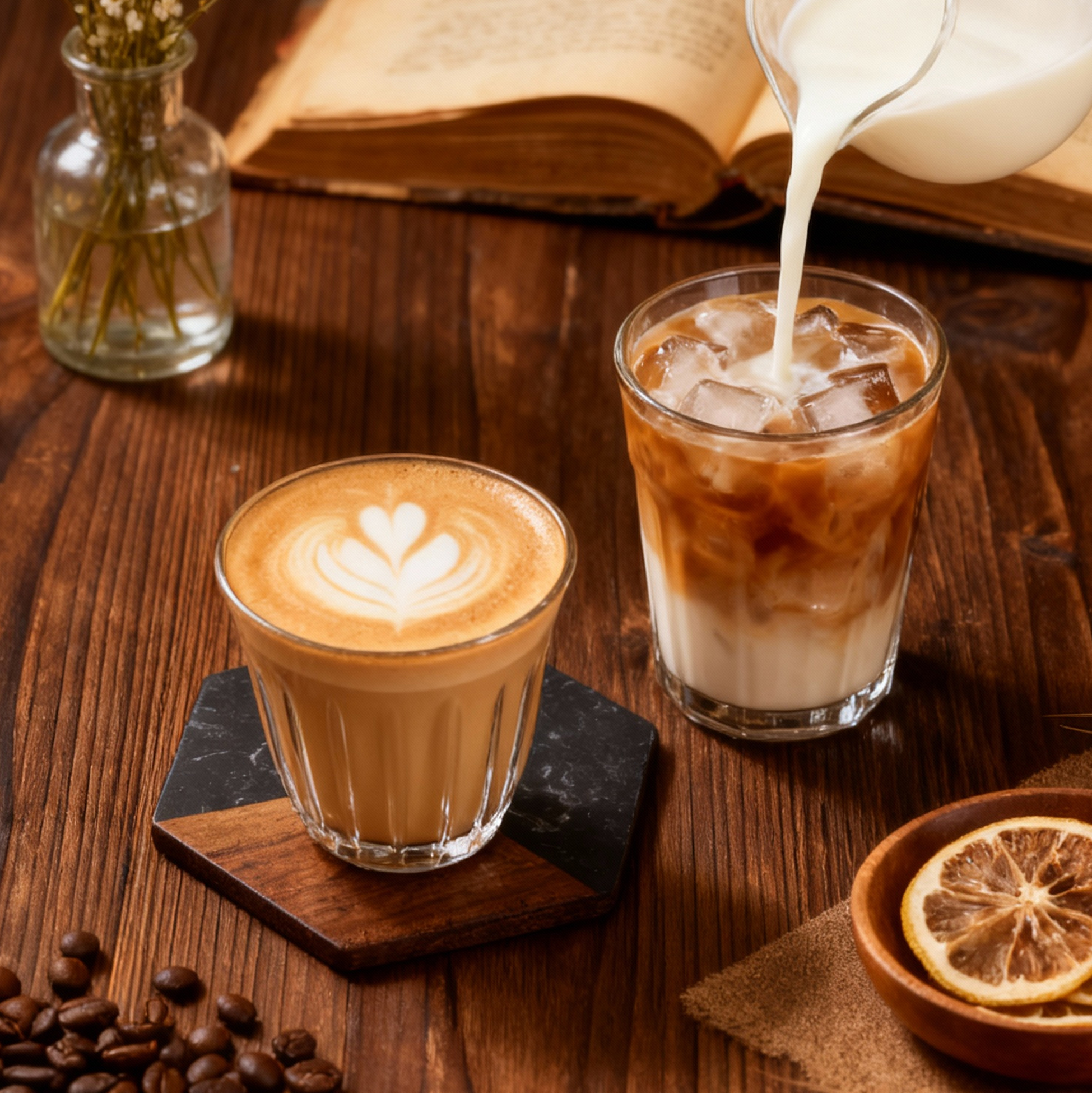 4-pcs Black Marble & Wood Hexagonal Coasters