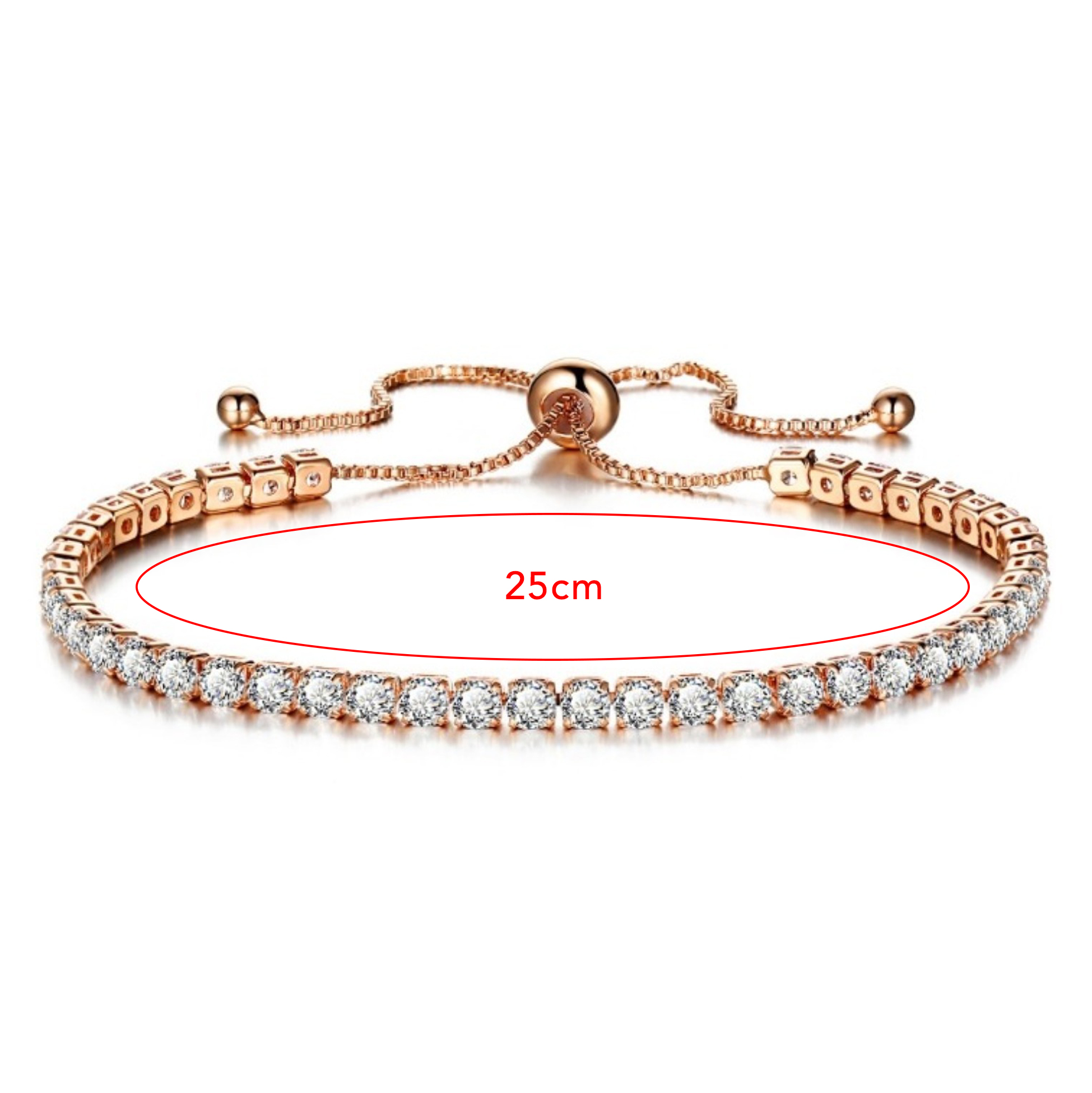 Adjustable Rose Gold Plated Cubic Zirconia Tennis Bracelet for Women