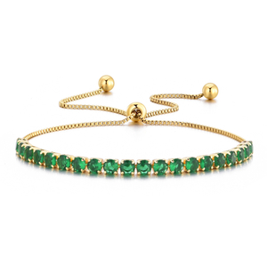 Adjustable Gold Plated Emerald Tennis Bracelet for Women