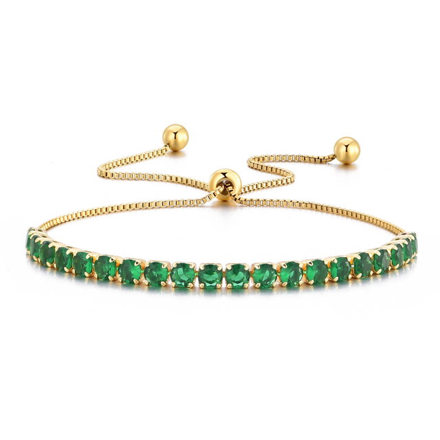Adjustable Gold Plated Emerald Tennis Bracelet for Women
