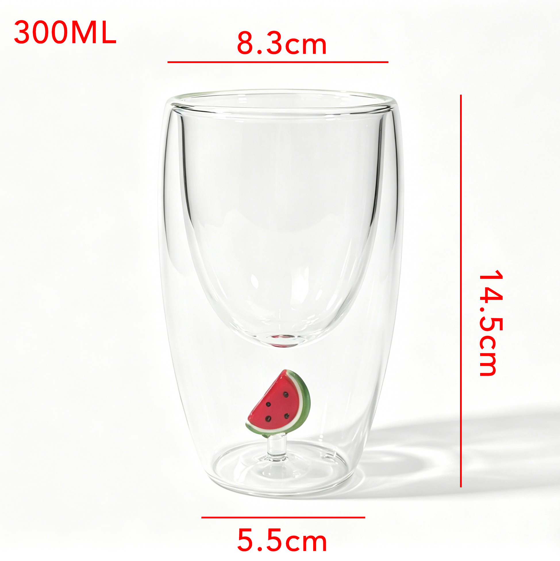 Set of 2 300ml Watermelon Double Wall Glass Cup