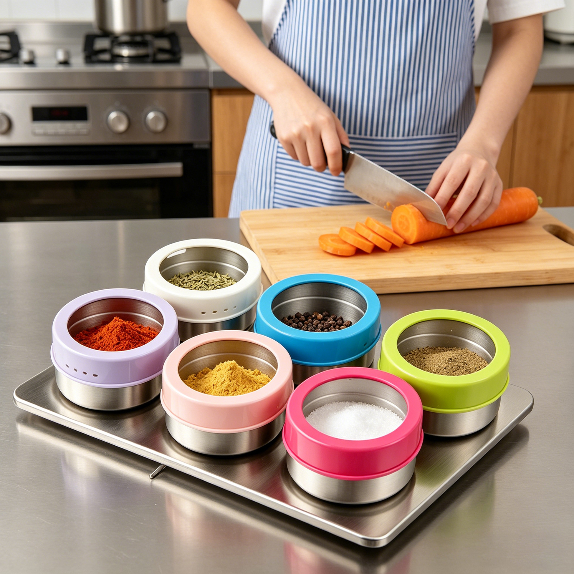 Magnetic Spice Jars Set of 7 with Stand