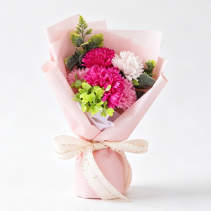 Pink Artificial Carnation Flower Bouquet with Gift Box