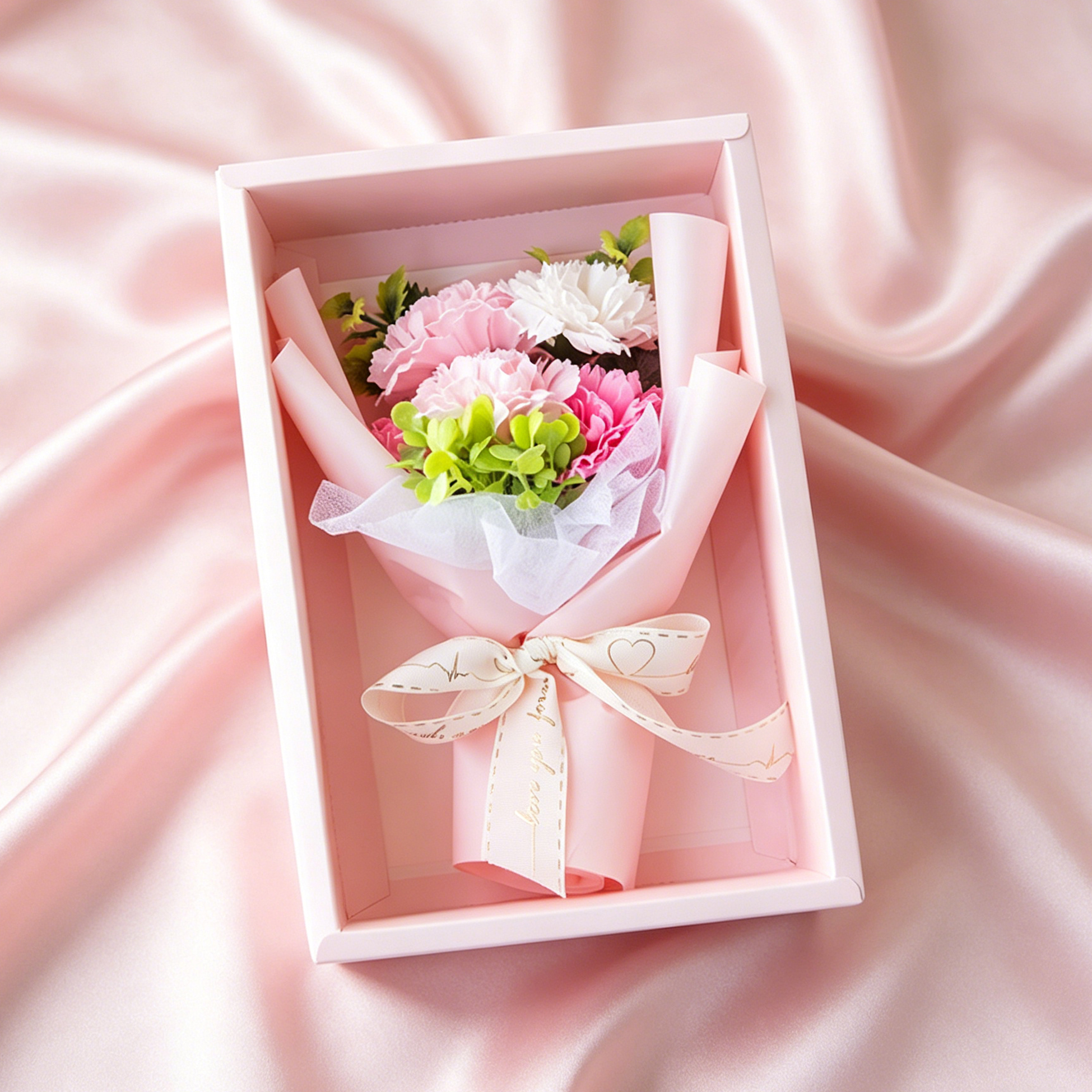 Light Pink Artificial Carnation Flower Bouquet with Gift Box