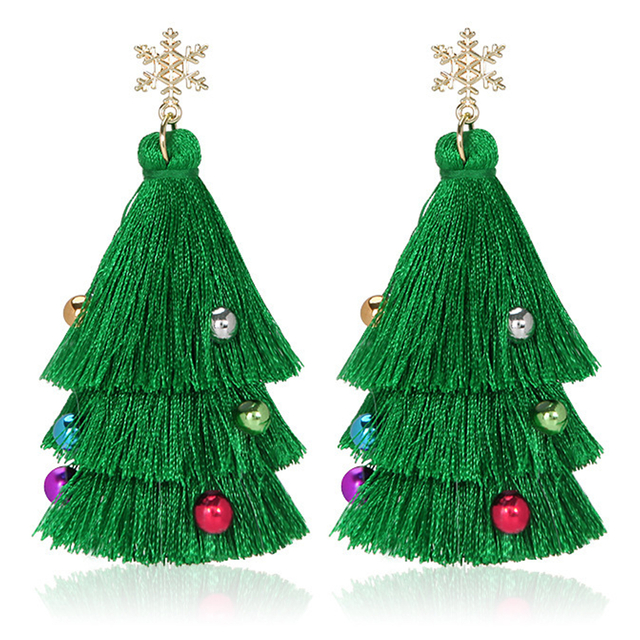 Christmas Tree Tassel Dangle Earrings