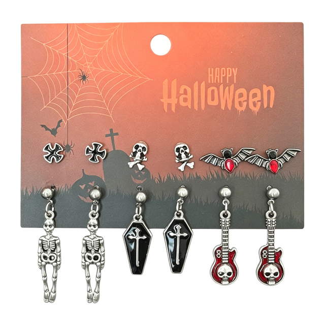 6 Pairs Halloween Gothic Earrings Set for Women