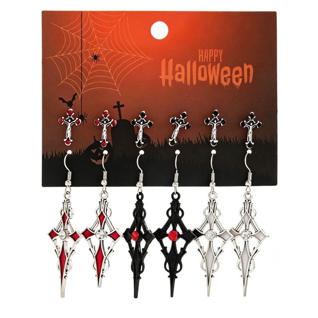 6 Pairs Halloween Gothic Cross Earrings Set for Women