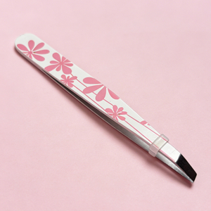 Floral Print Slant Tweezer Pink Eyebrow Tweezer