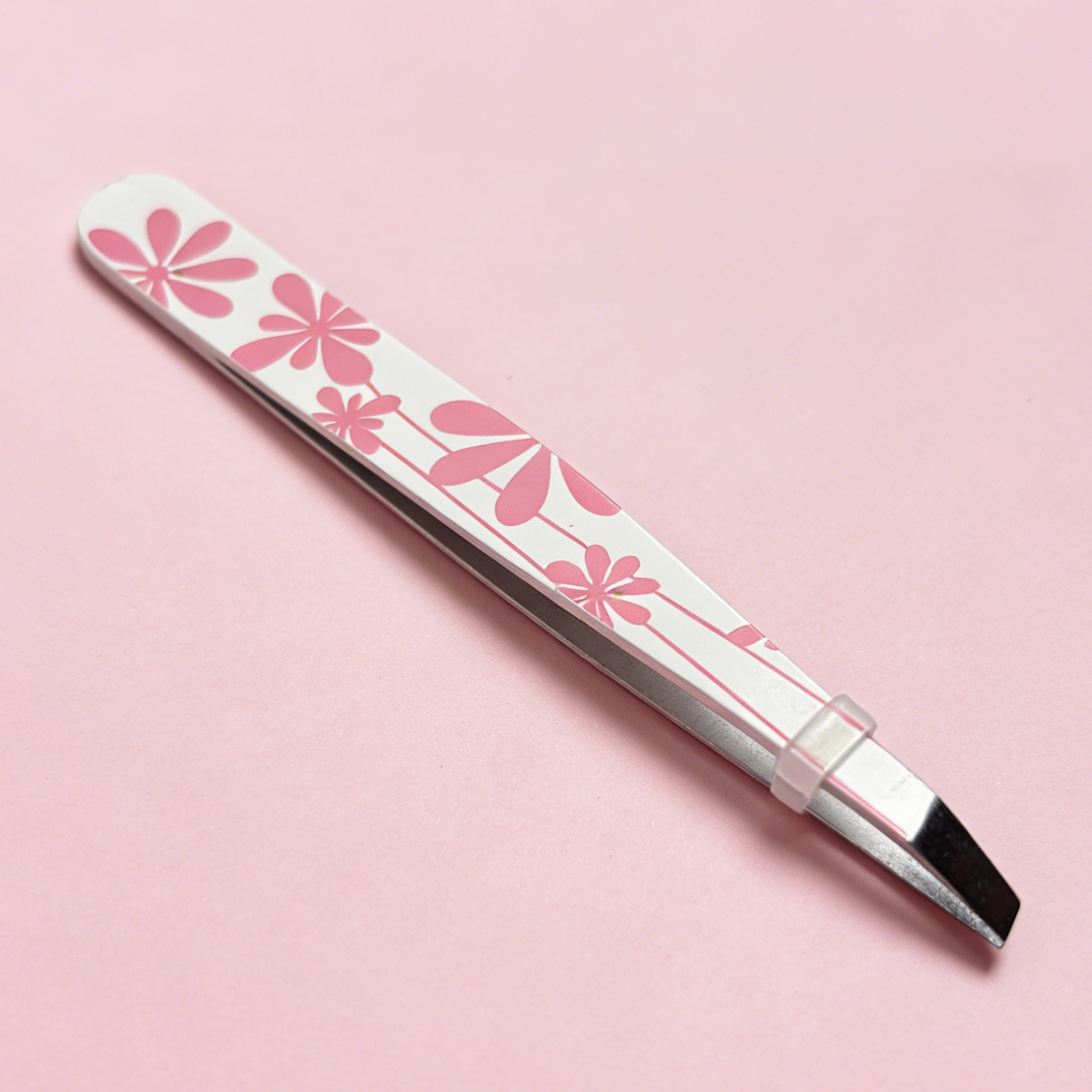 Floral Print Slant Tweezer Pink Eyebrow Tweezer