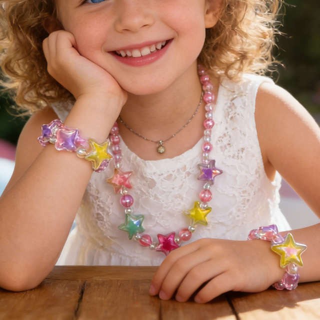 Kids Star Beaded Necklace And Bracelet Set