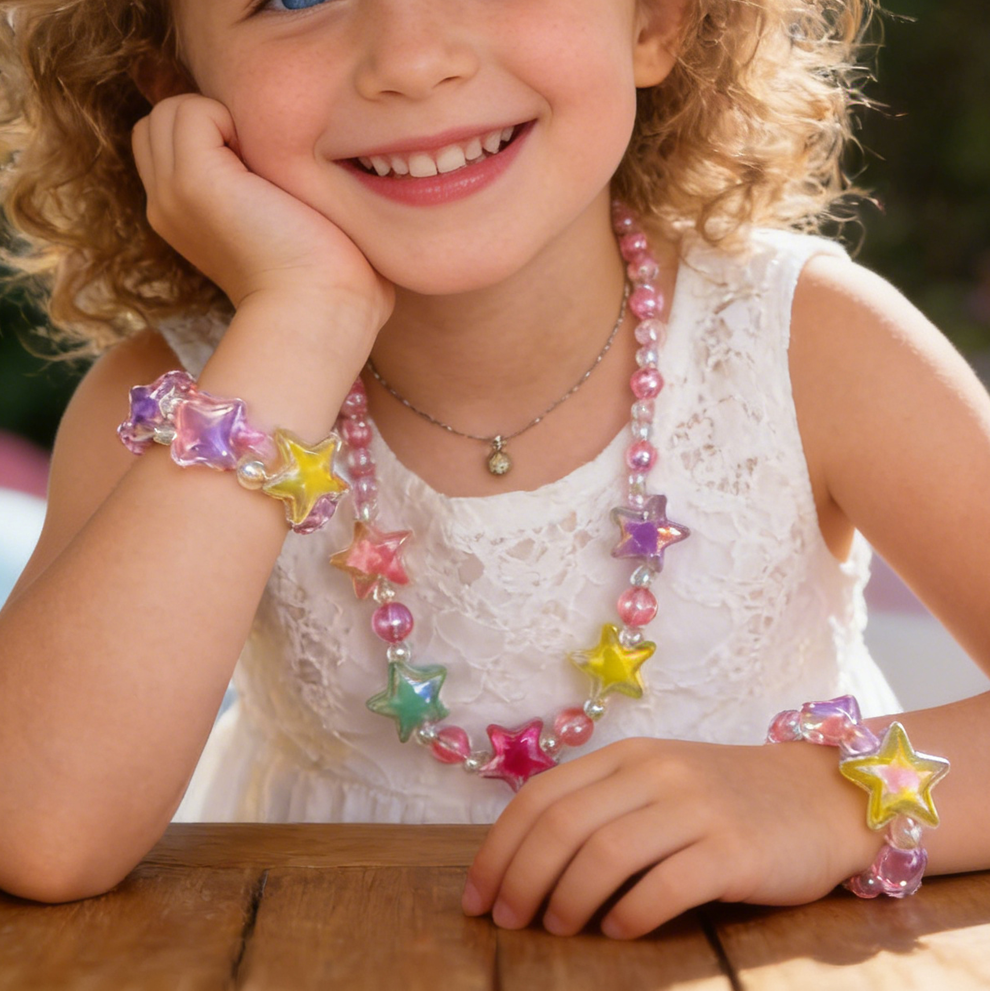 Kids Star Beaded Necklace And Bracelet Set