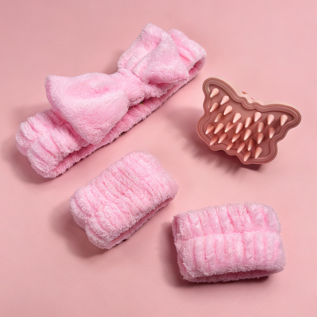 Set of 4 Pink Bow Spa Headband Set