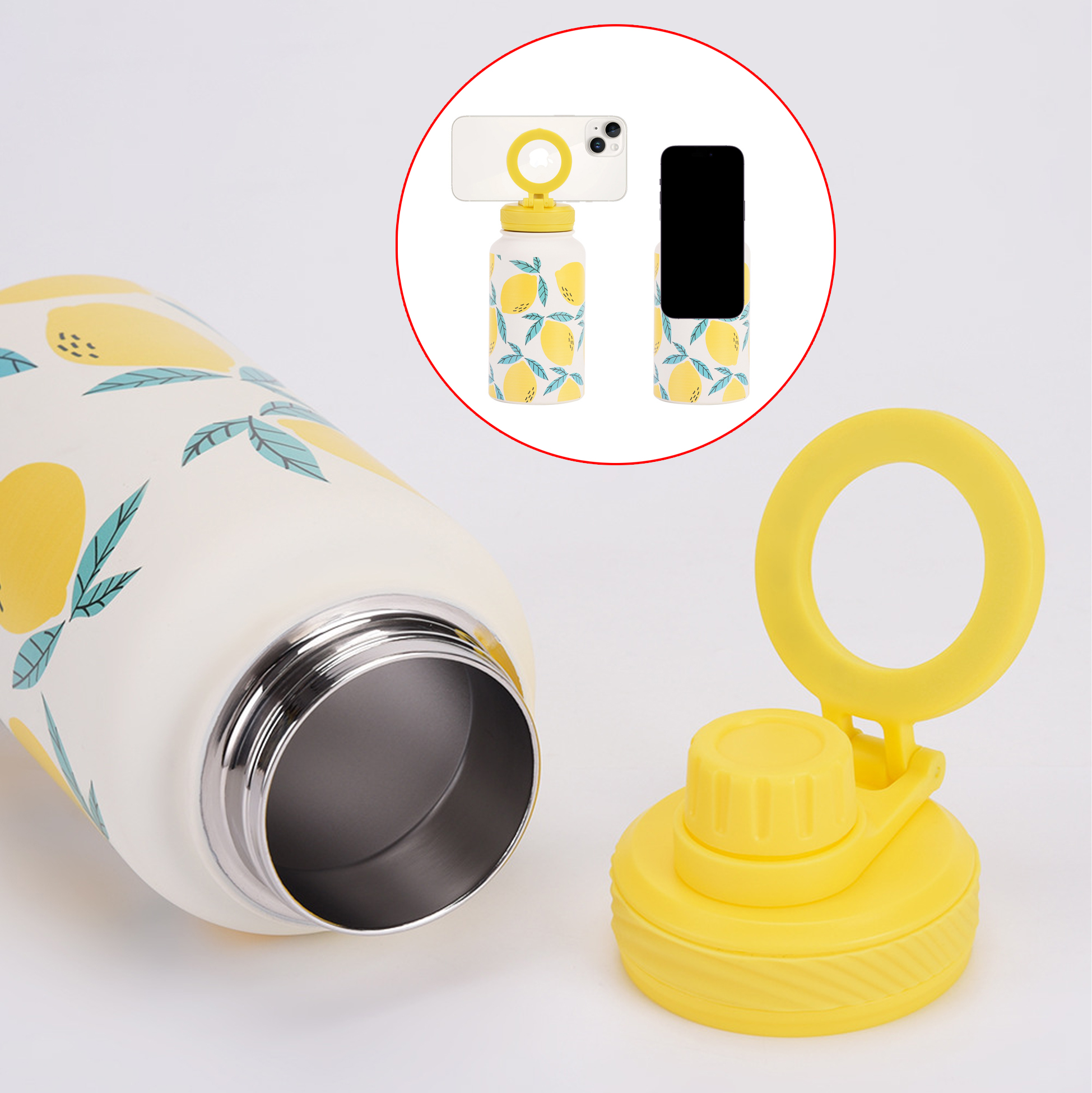 650ML Insulated Stainless Steel Water Bottle with Magnetic Phone Holder Lid