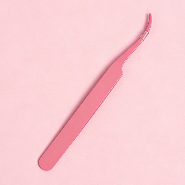 Pink Curved Tip Eyelash Tweezer