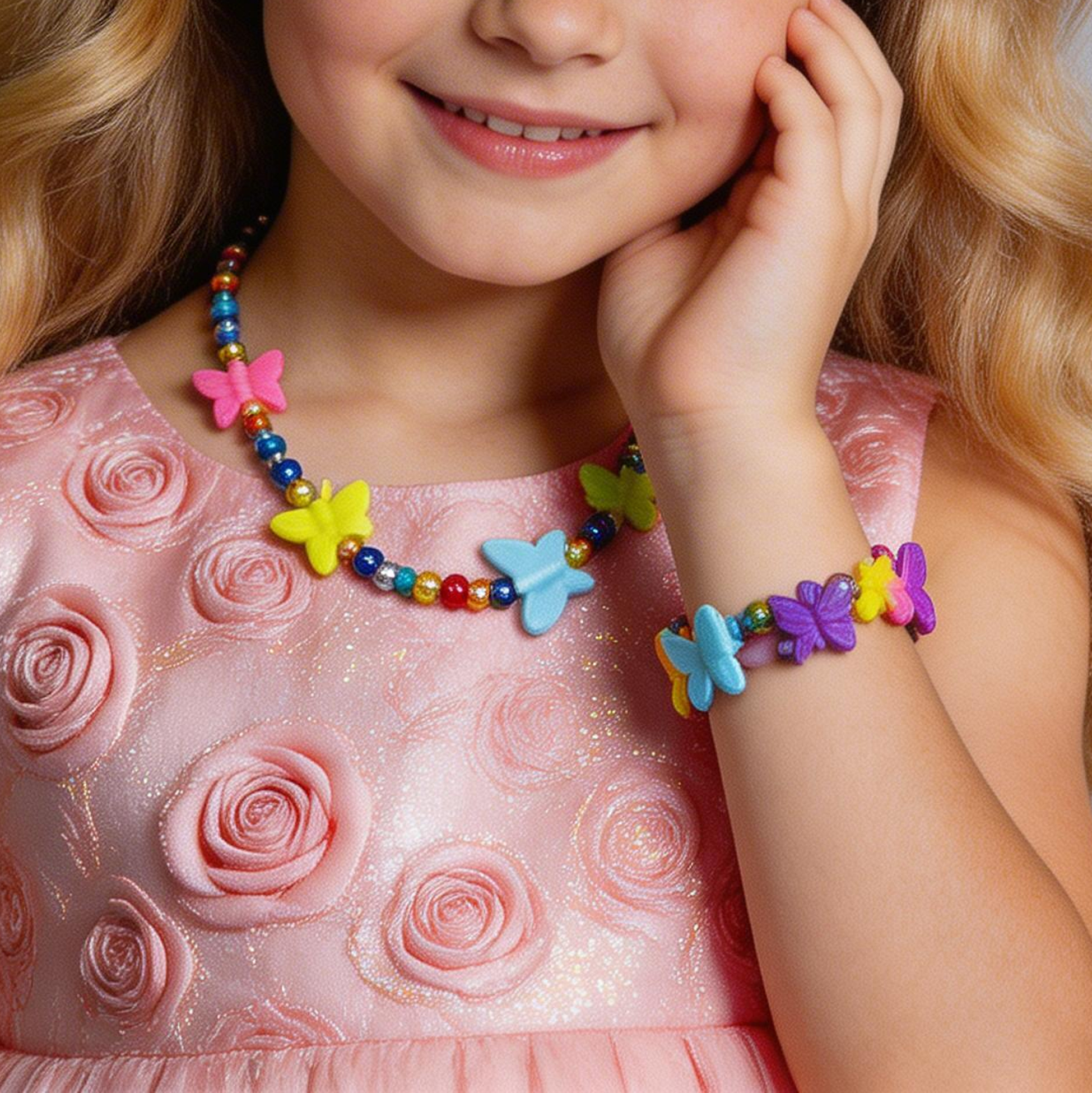 Kids Colorful Butterfly Beaded Necklace And Bracelet Set