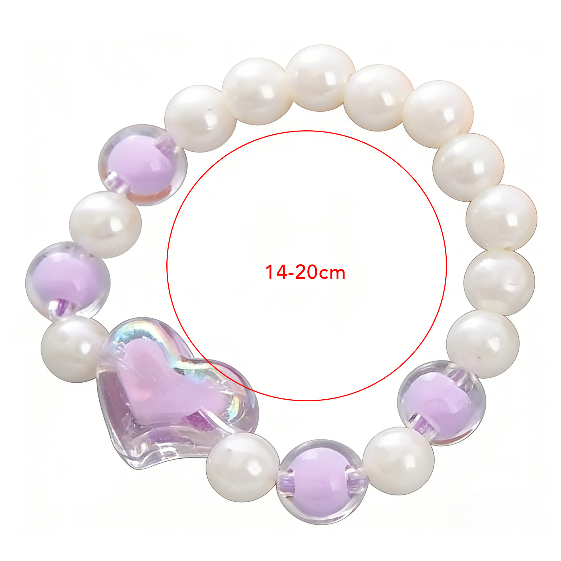 Kids Iridescent Heart Faux Pearl Beaded Bracelet