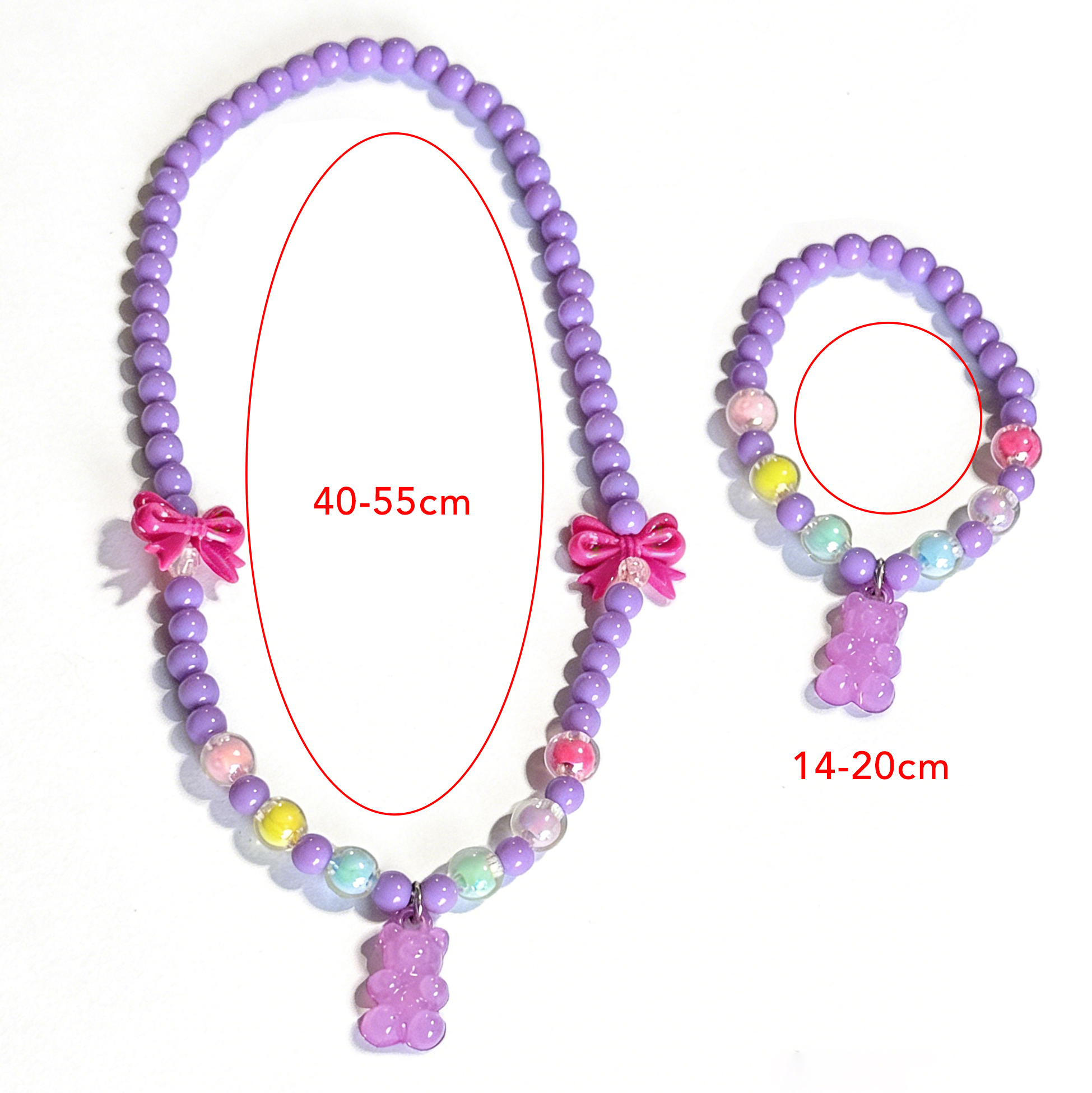 Kids Purple Gummy Bear Beaded Necklace And Bracelet Set