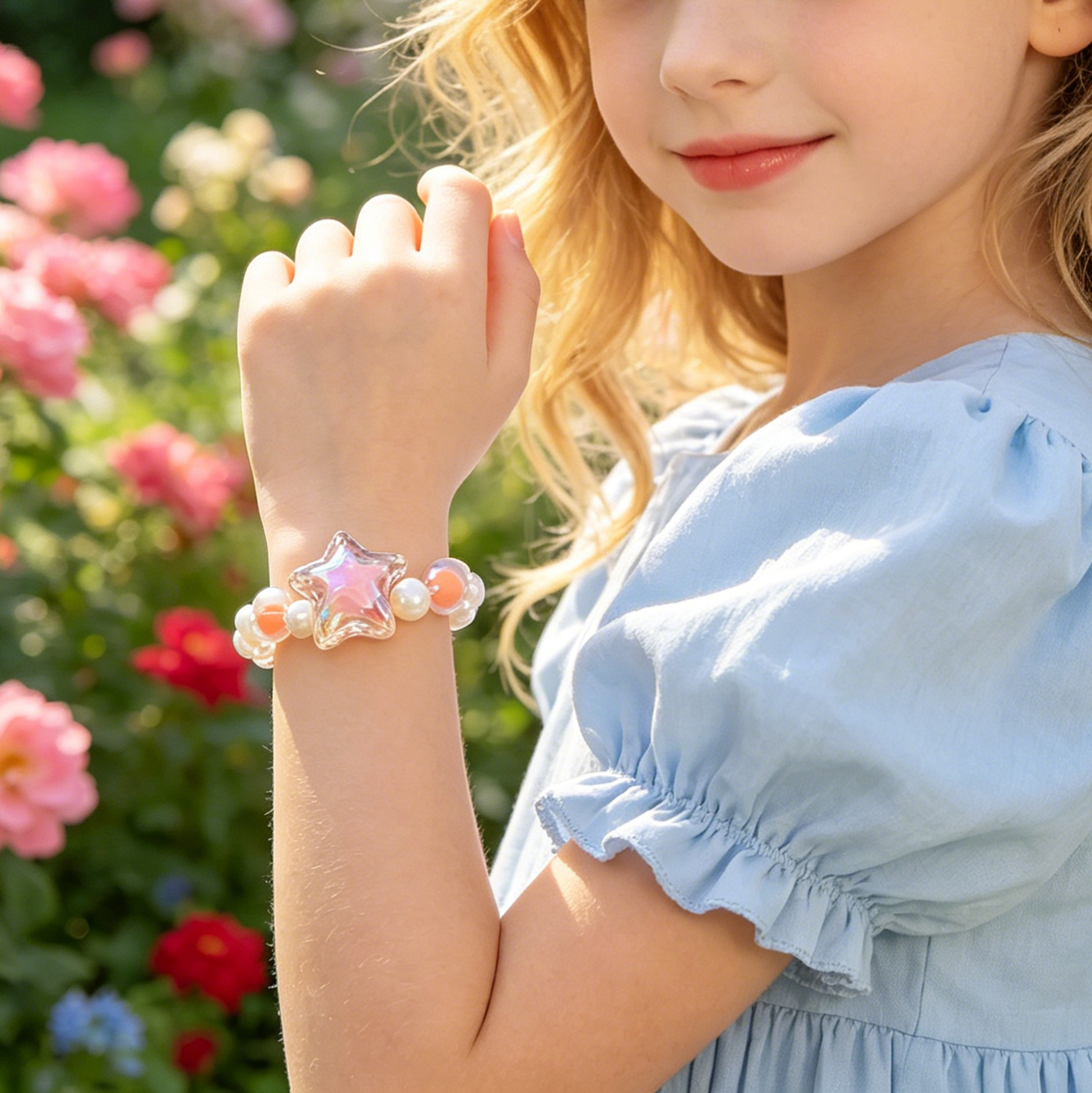 Cute Pink Star Faux Pearl Bracelet for Girls