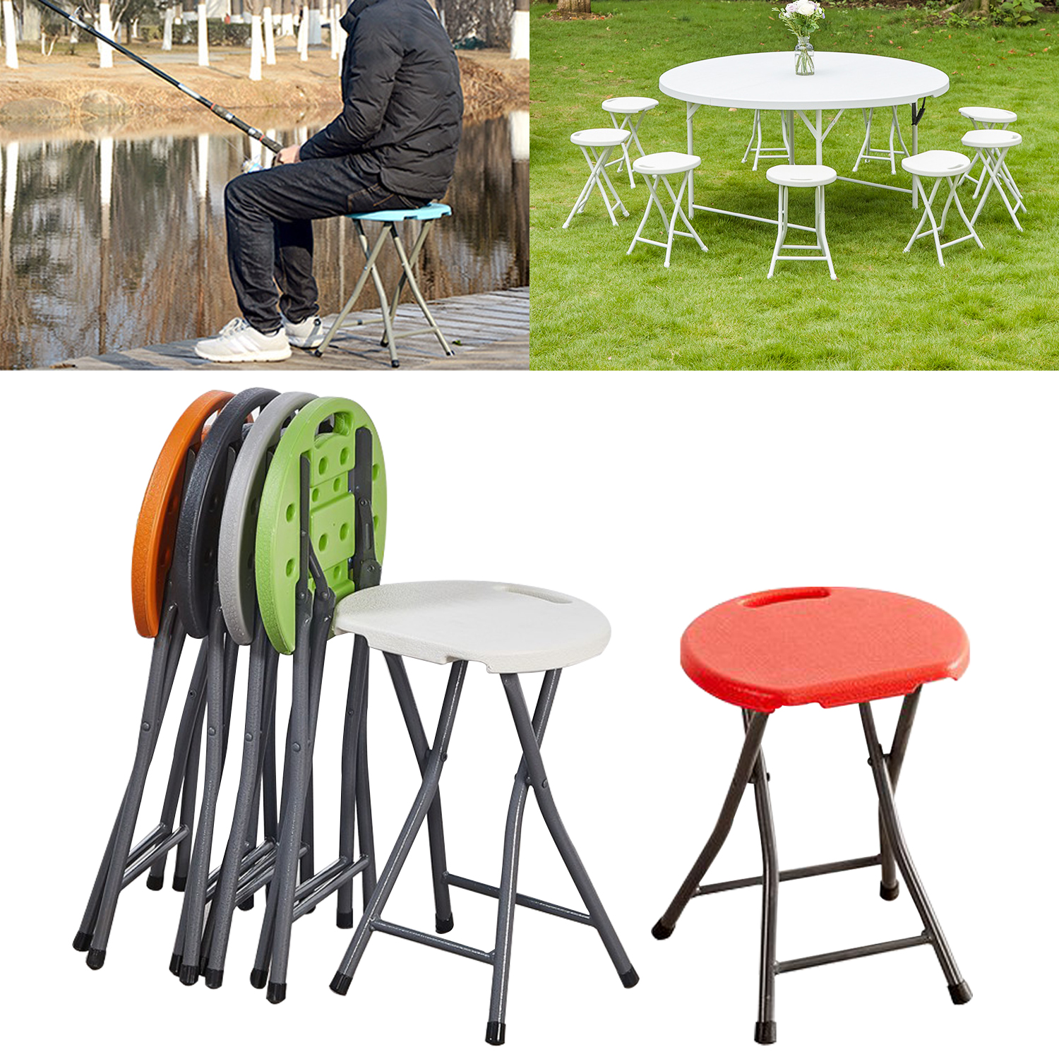 Plastic Stool Thickened Adult Simple Folding Chair Household Folding Stool Portable Outdoor Simplicity Small round Stool