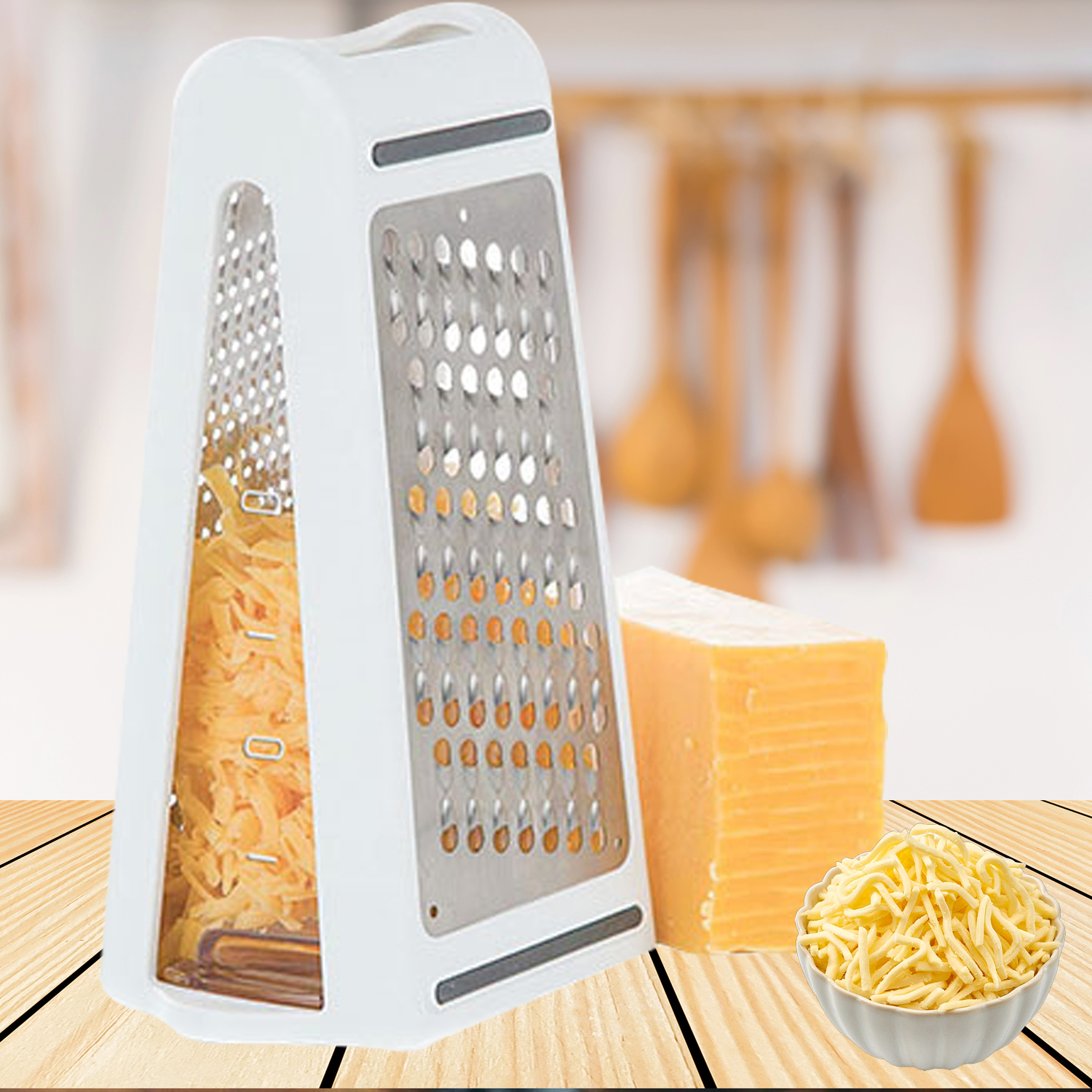 Cheese Grater Box - 2-Sided Stainless Steel Cutter and Shredder Tools