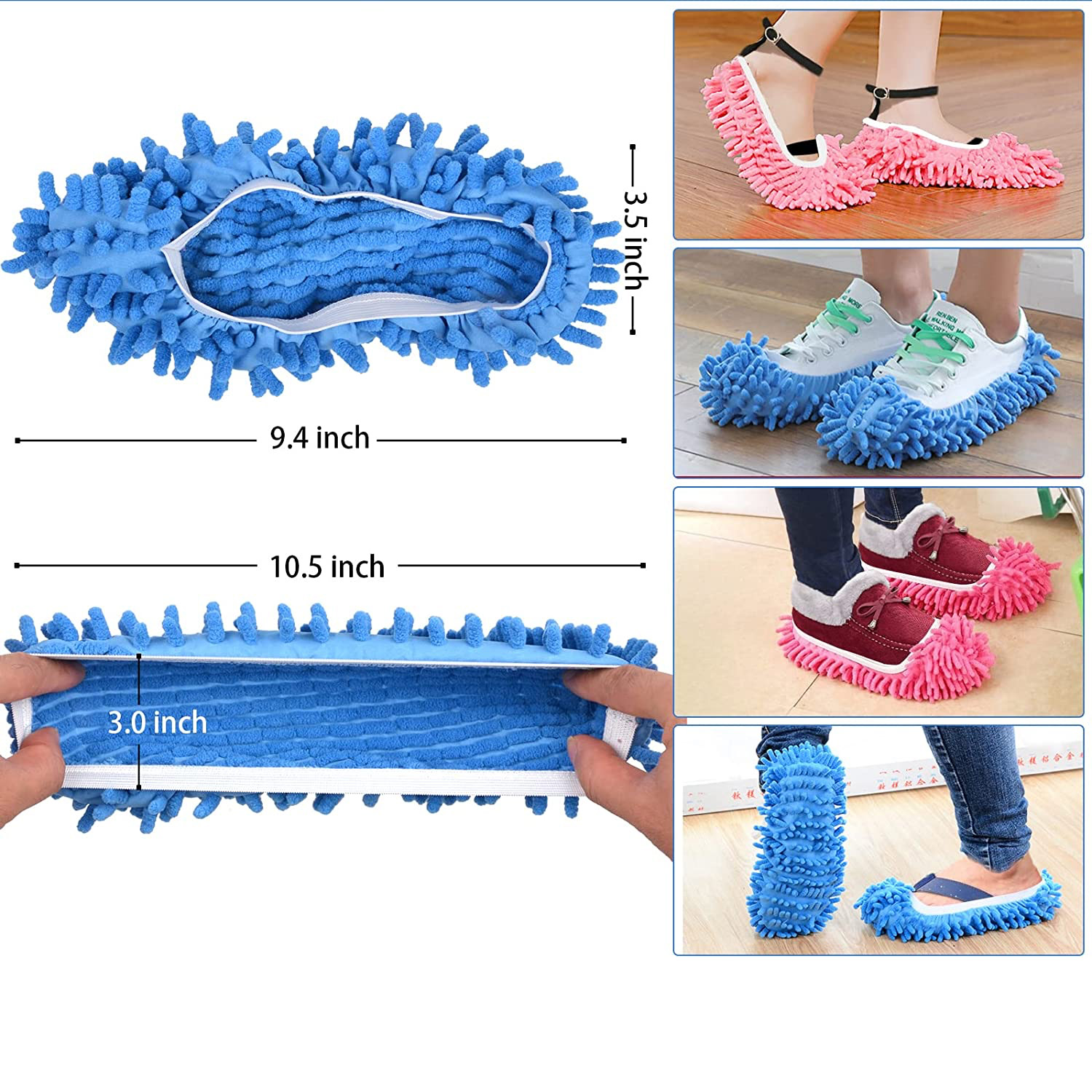 Mop Slippers for Floor Cleaning Washable Shoes Cover Soft Microfiber Dust Mops Mop Socks Reusable for Women Men Kids Foot Dust 