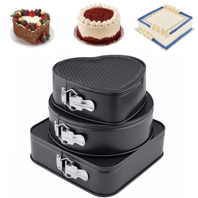 3 Shape Heart Round Square Springform Mould Non-stick Leakproof Round Cake Mould Bakeware Round Non-stick Baking Pans 
