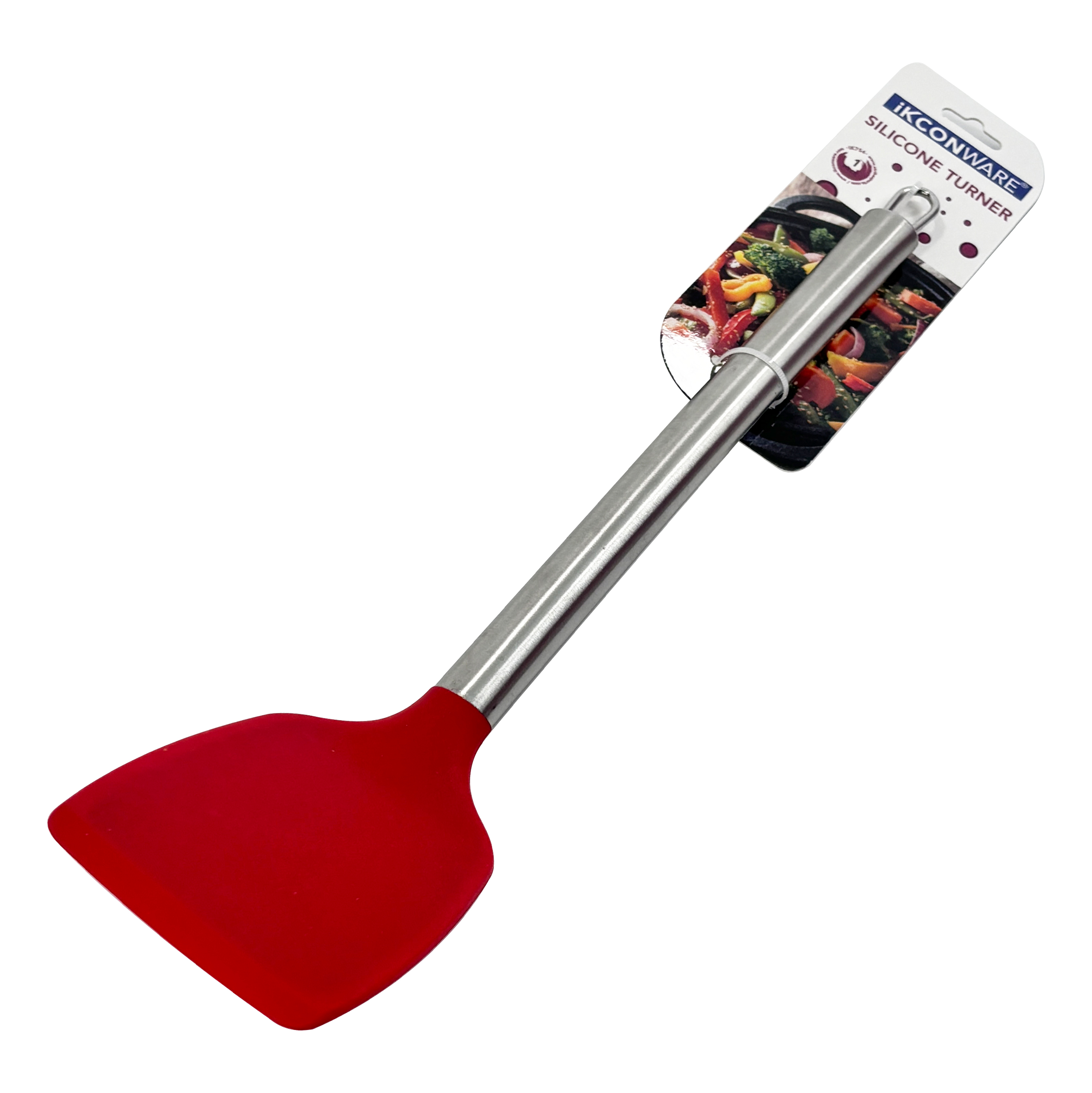 Premium Stainless Steel Handle Red Silicone Turner