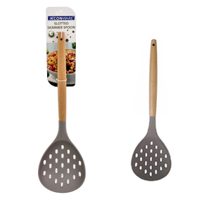 Wooden Handle Silicone Slotted Skimmer Spoon