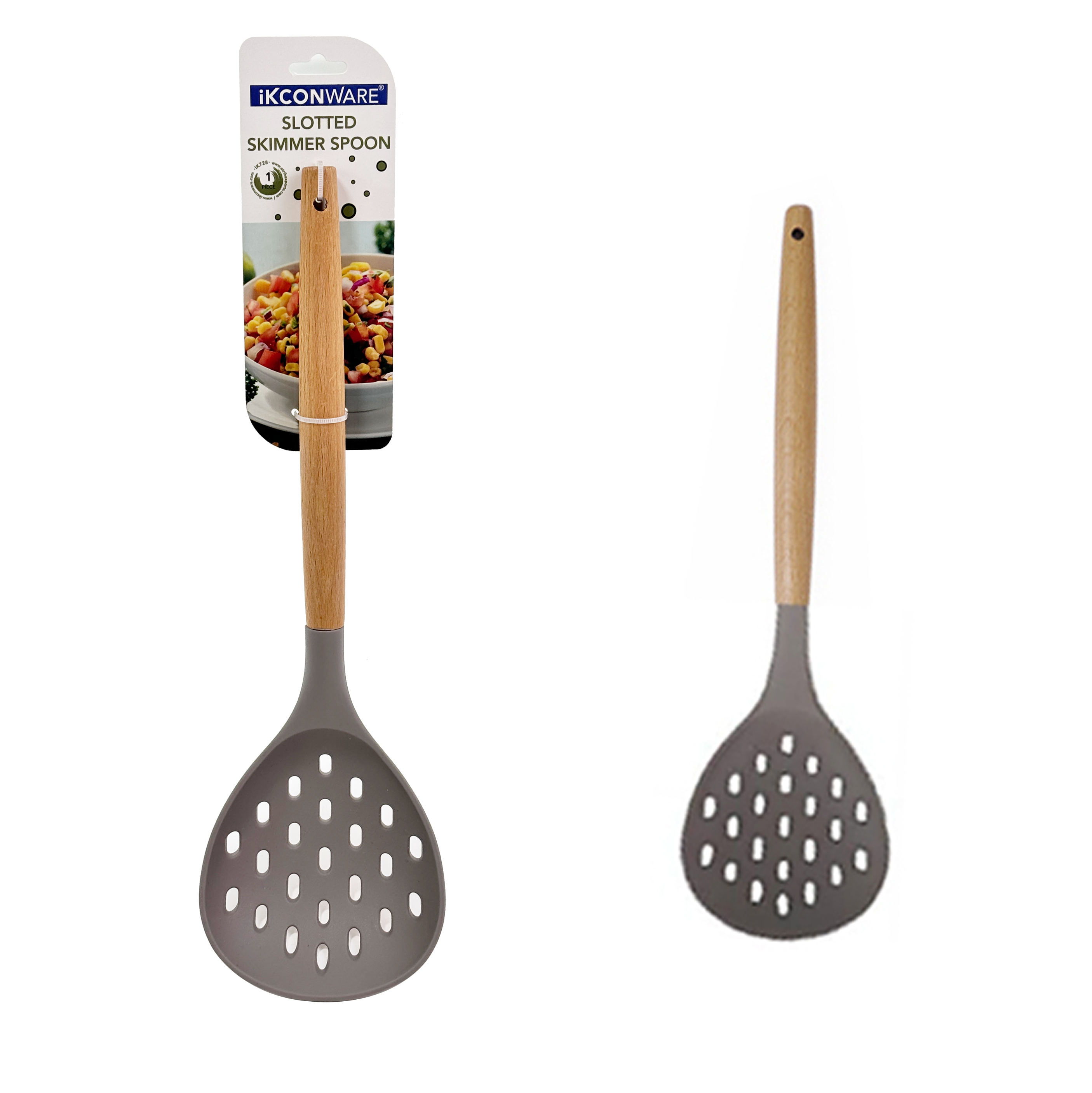 Wooden Handle Silicone Slotted Skimmer Spoon