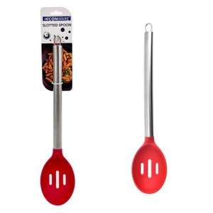 Premium Stainless Steel Handle Red Silicone Slotted Spoon