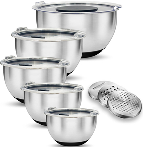 5-Piece Stainless Steel Salad Mixing Bowl Set with Transparent Lids And 3 Interchangeable Graters