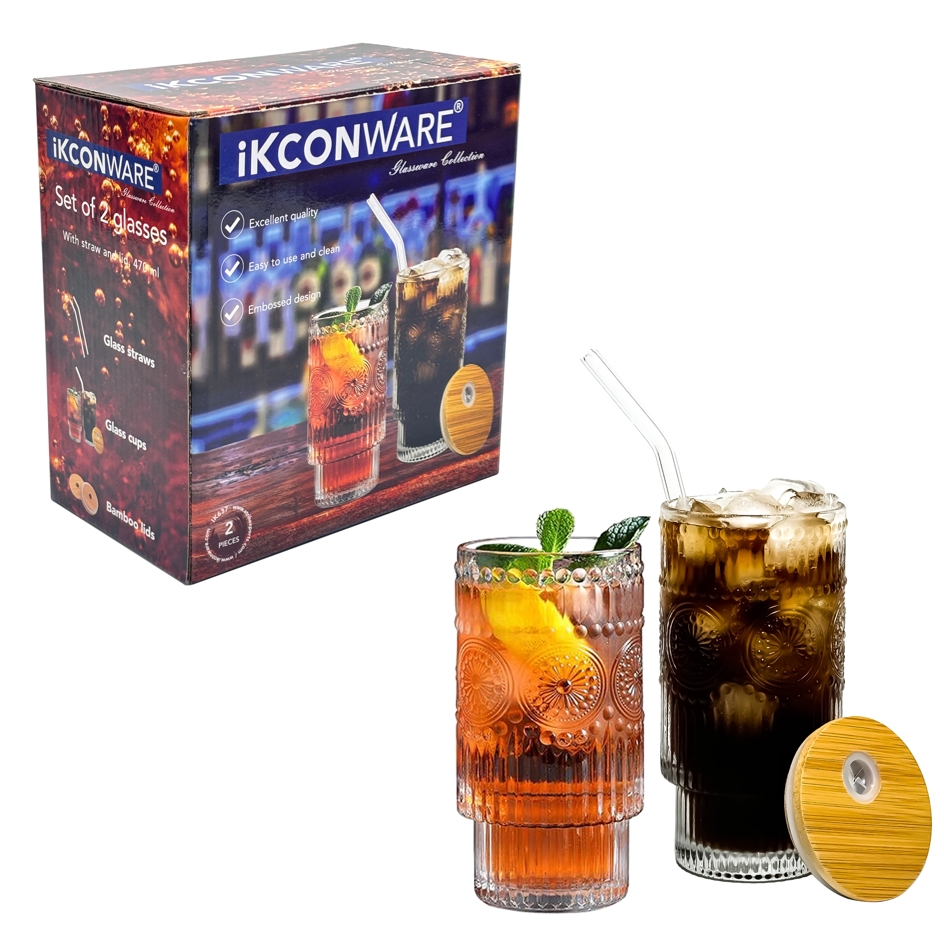 2-pcs 450ml Drinking Glass With Lid & Straw