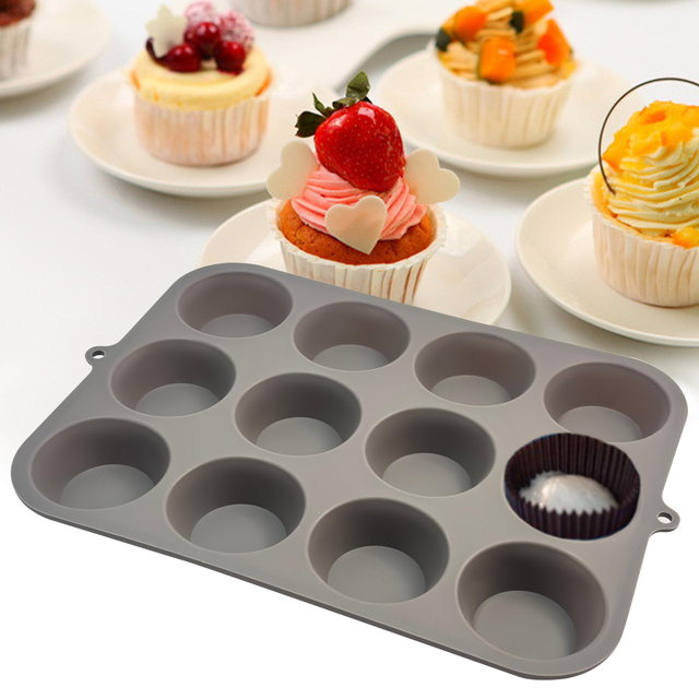 35x24cm 12-Cup Silicone Muffin Mold - Non-Stick Silicone Baking Pan for Mini Cakes, Muffins, And Cupcakes