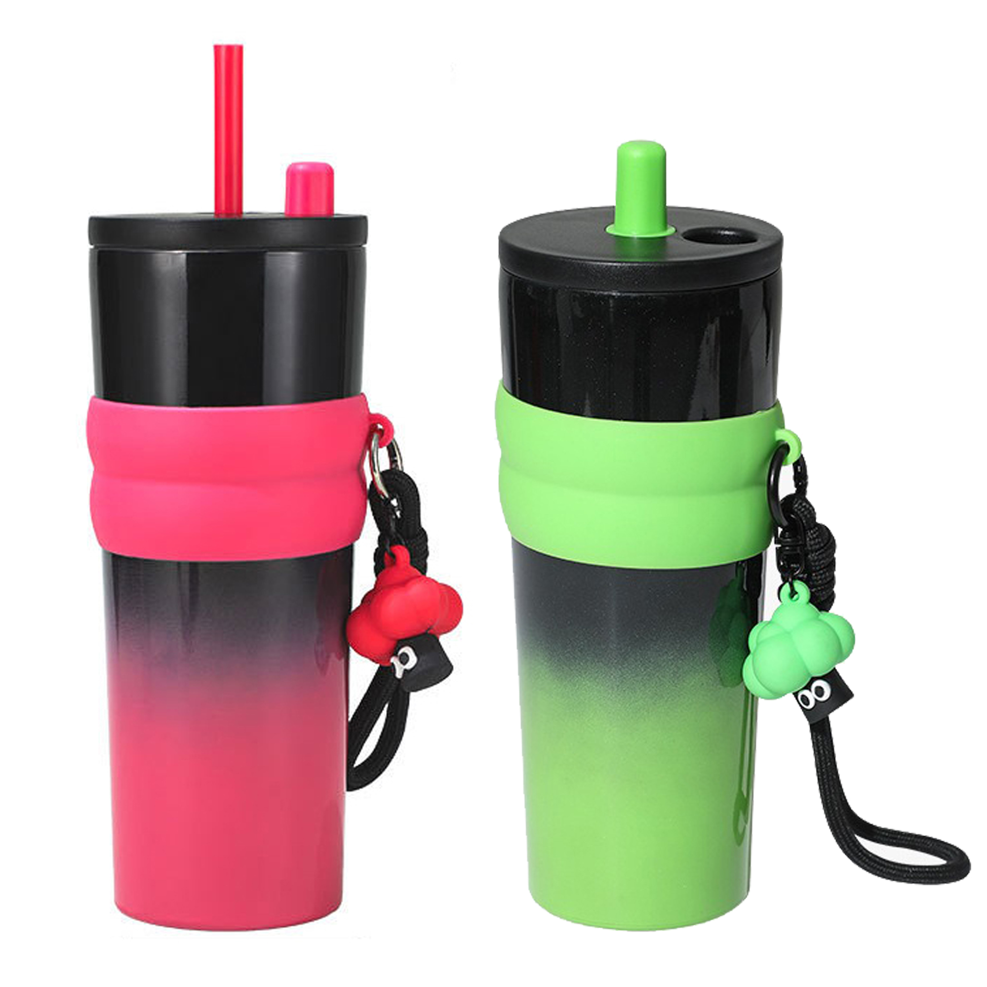710ML Gradient Insulated Stainless Steel Tumbler with Straw & Leak-Proof Lid