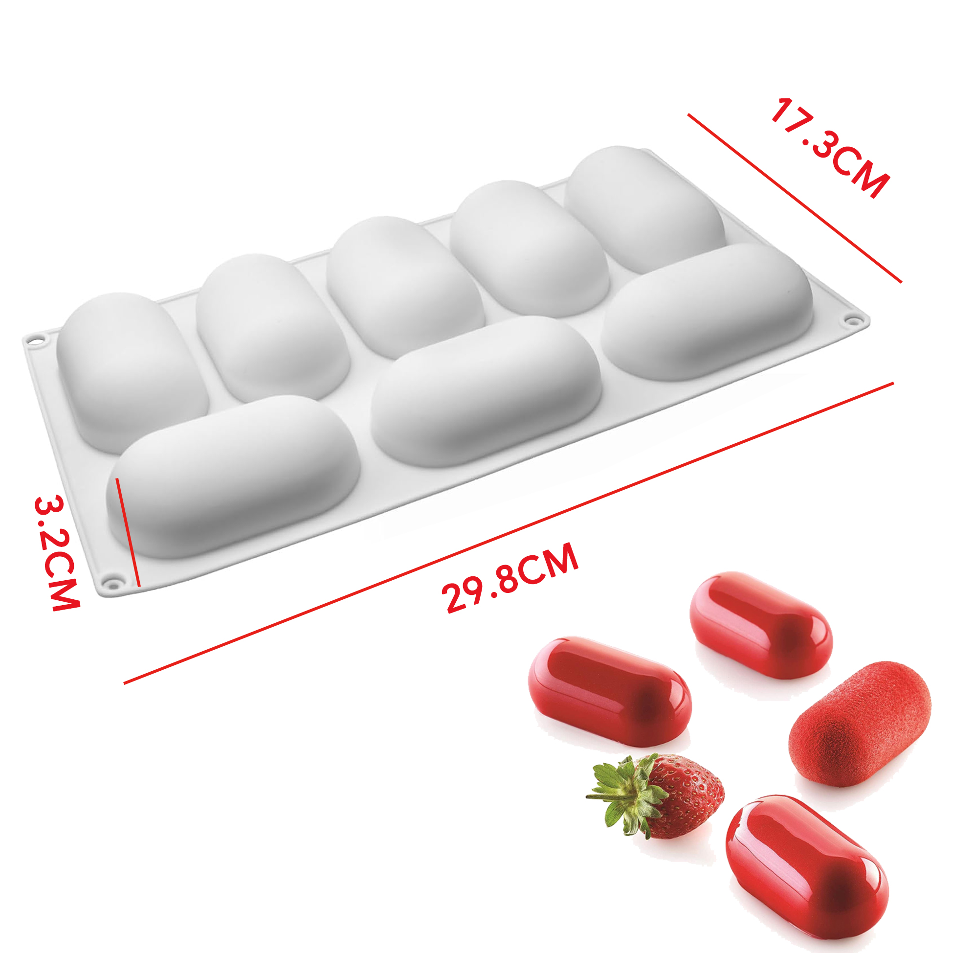 8 Cavity Silicone Molds, Food Grade Nonstick Oval Capsule Molds
