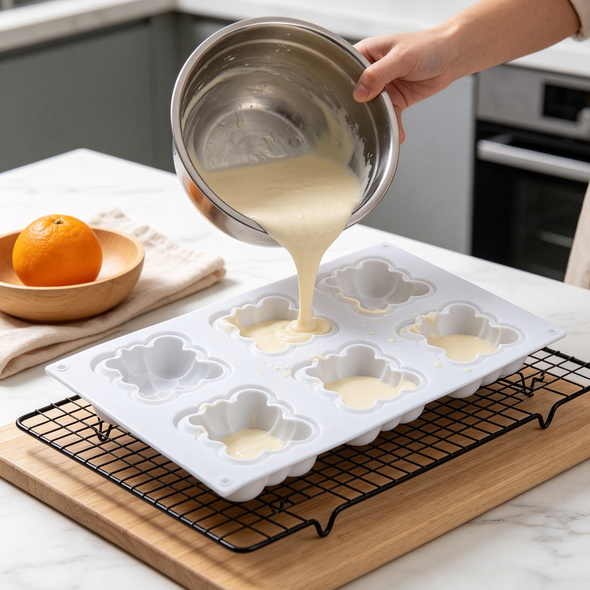 6 Cavity Cloud Silicone Mousse Cake Mold, 3D Bubble Square Silicone Mold