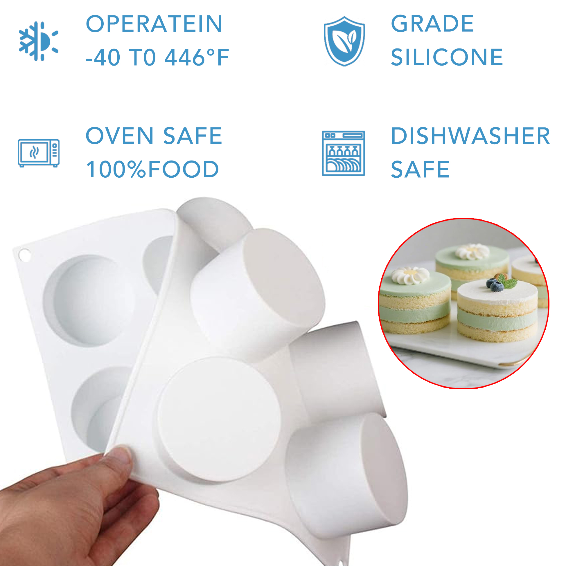 8 Cavity Cylinder Silicone Mousse Cake Mold, Non-Stick Food Grade Silicone Mold