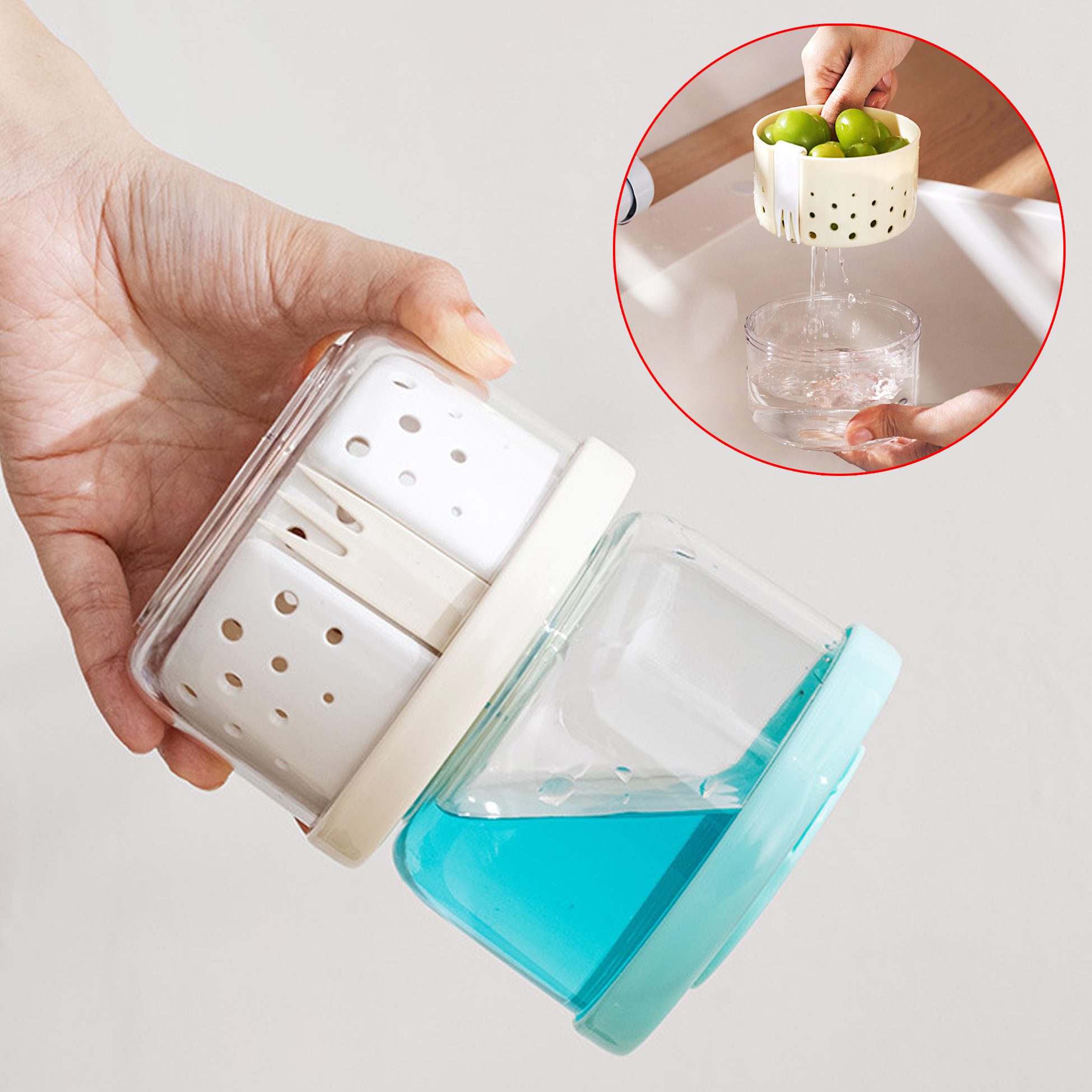 Set of 2 400ml Portable Salad & Fruit Container with Colander & Fork, Leak-Proof BPA-Free Lunch Box