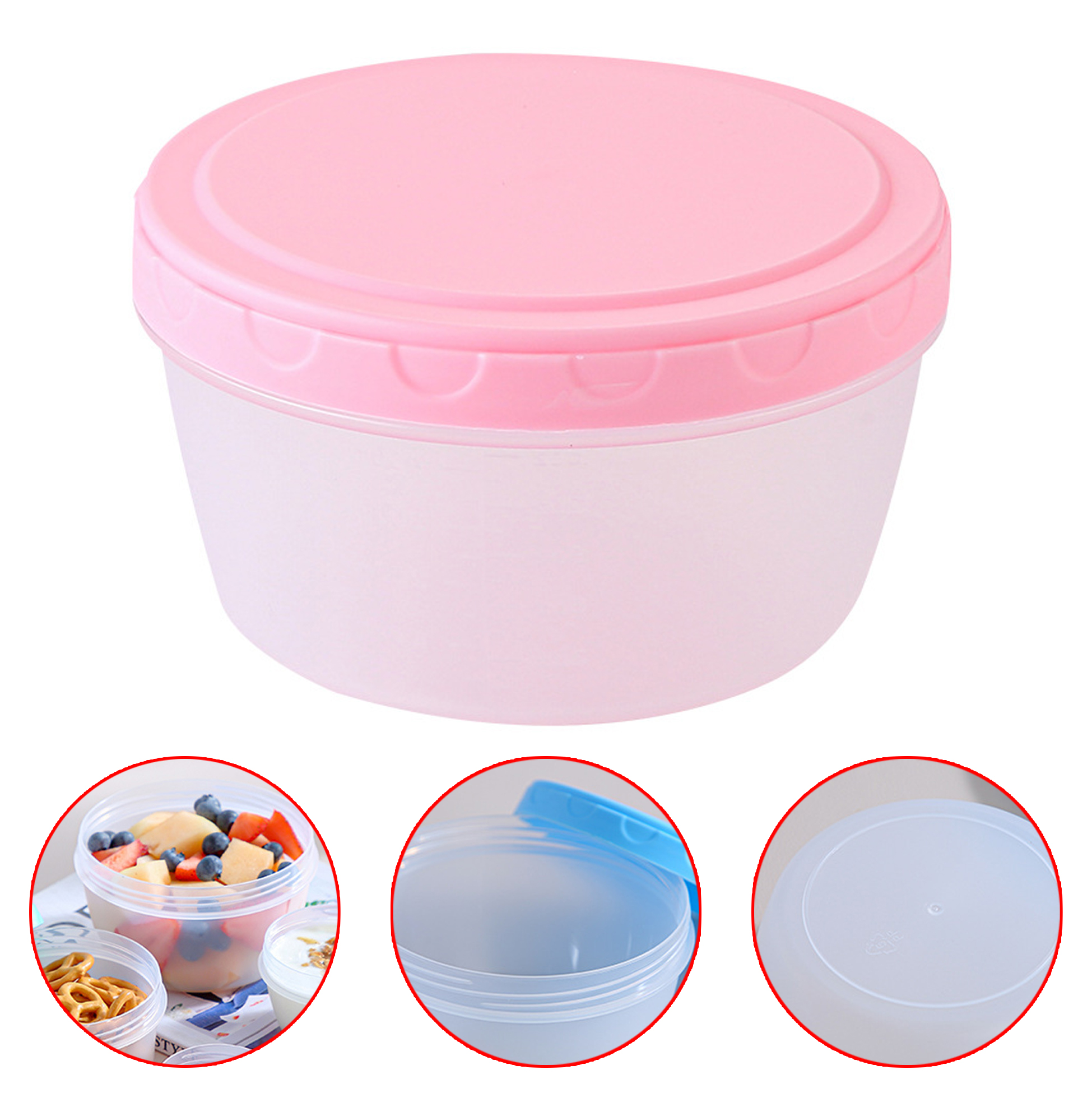Round Plastic Food Storage Container with Pink Lid